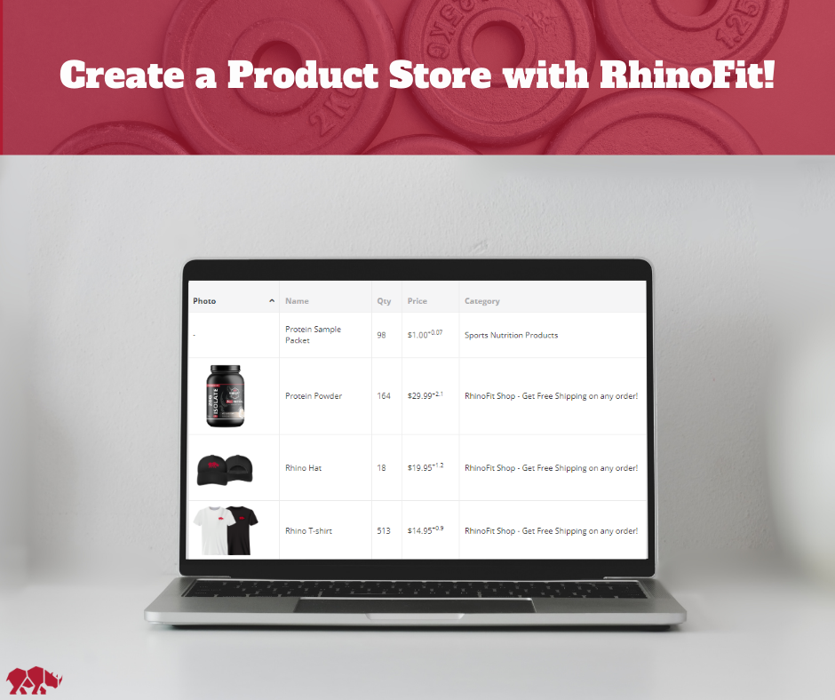 An Image highlighting RhinoFit's product store and features.