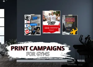 Image of print campaign posters on a gym wall