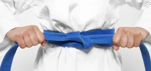Image of a blue Taekwondo belt representing one of the Taekwondo belt levels and ranking system