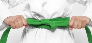 Image of a green Taekwondo belt representing one of the Taekwondo belt levels and ranking system