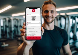 Image of gym member using gym scheduling software mobile app