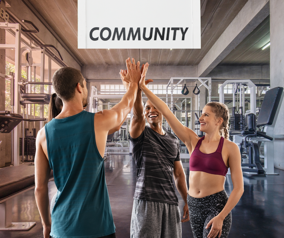 Image of a group of people coming together as a community from a gym event