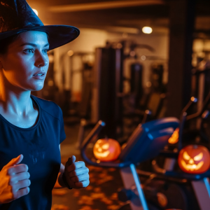 Image of gym halloween on treadmill