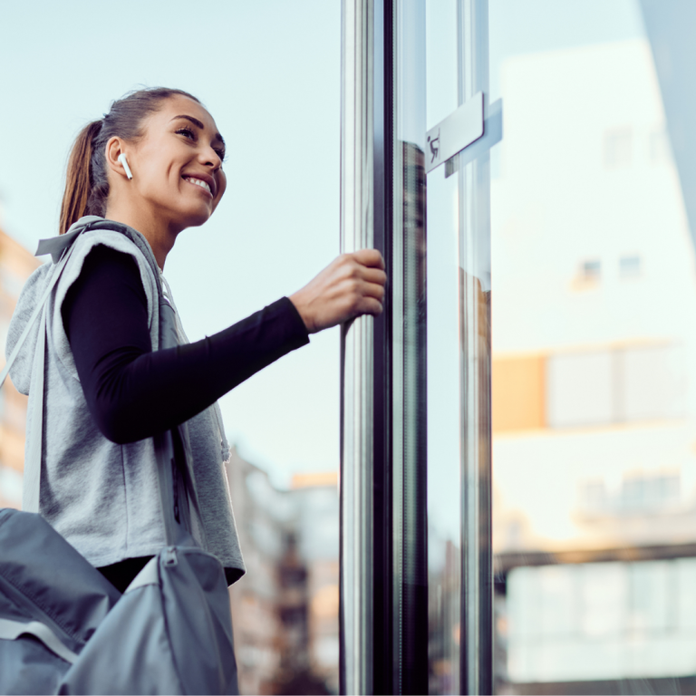 Image of a member walking into a 24/7 access gym
