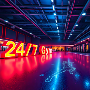 Image of a 24/7 access gym running in middle of the night