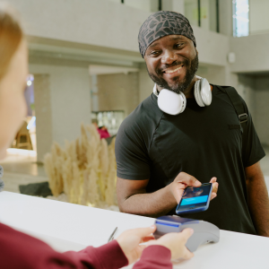 Image of a gym emv terminal checking out a member