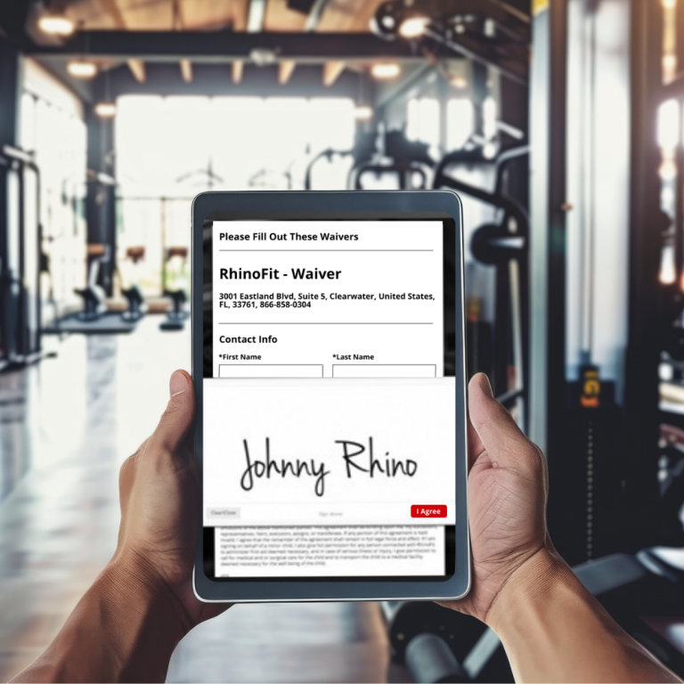 Image of using RhinoFit smart digital gym waiver system